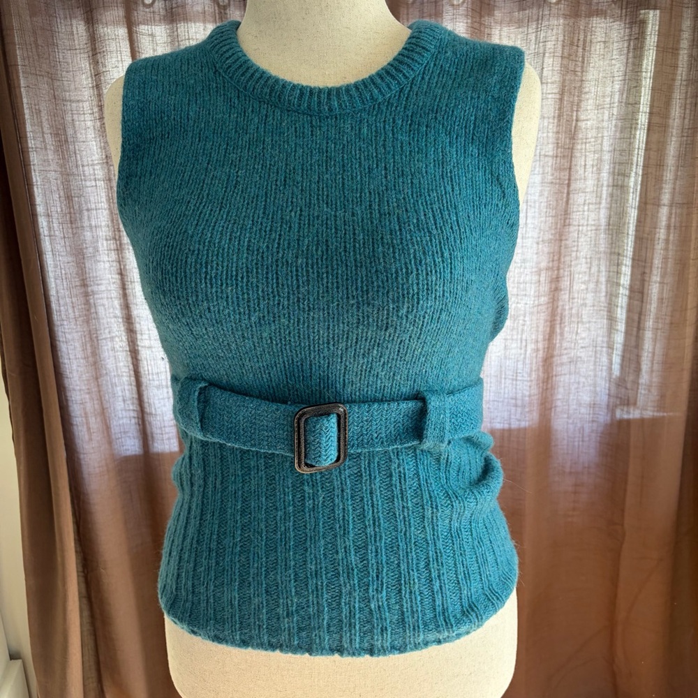 Vintage Wool Blend Teal Belted Sweater Vest